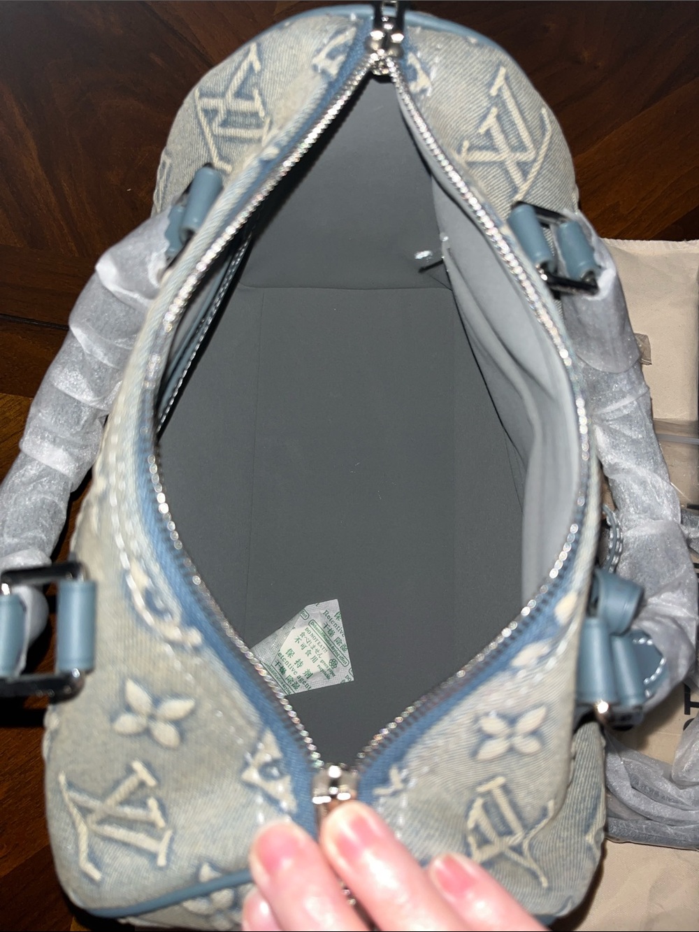 Bluish Gray Tone Embossed Denim 25 Speedy with Silver Hardware! - Picture 9 of 12